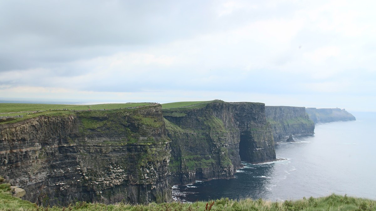 The Cliffs of Moher in County Clare, with the cliff-top path and the Atlantic