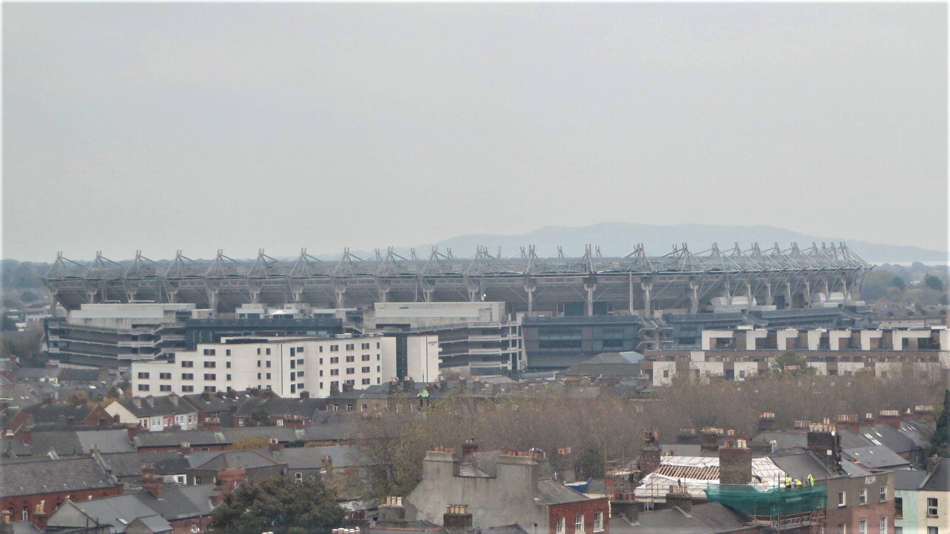 Croke Park stadium seen over the rooftops of Phibsborough, Dublin
