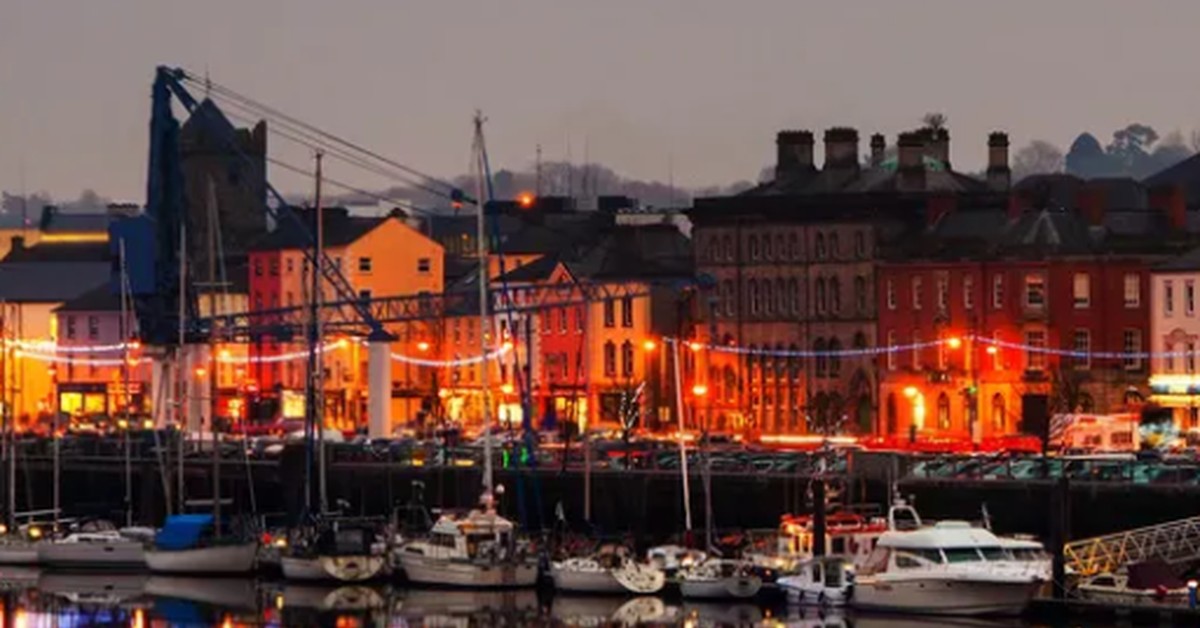 Waterford city quay and harbour at dusk, County Waterford