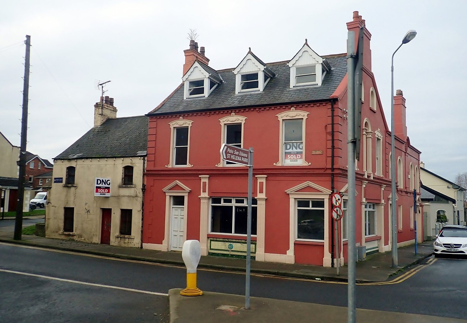 A red-painted building on Bridge Street in Dundalk, County Louth